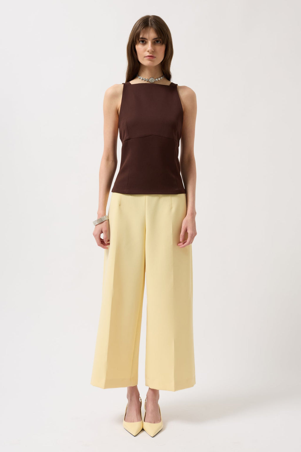 Back Ribbon Detail Brown Blouse