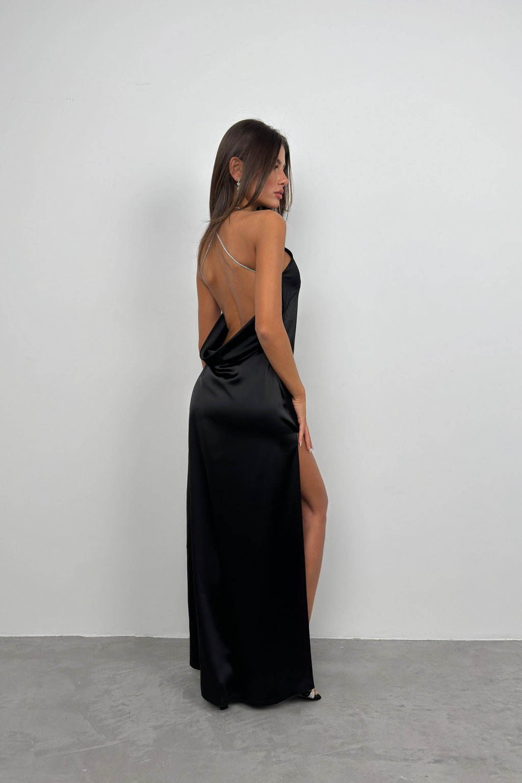 Back Stone Detail Black Maxi Dress