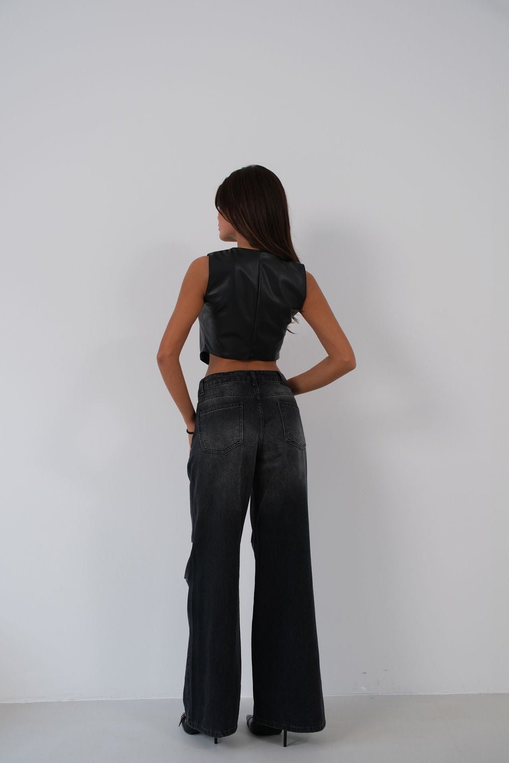 Black Faux Leather Crop Vest