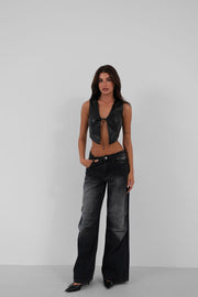 Black Leather Crop Vest