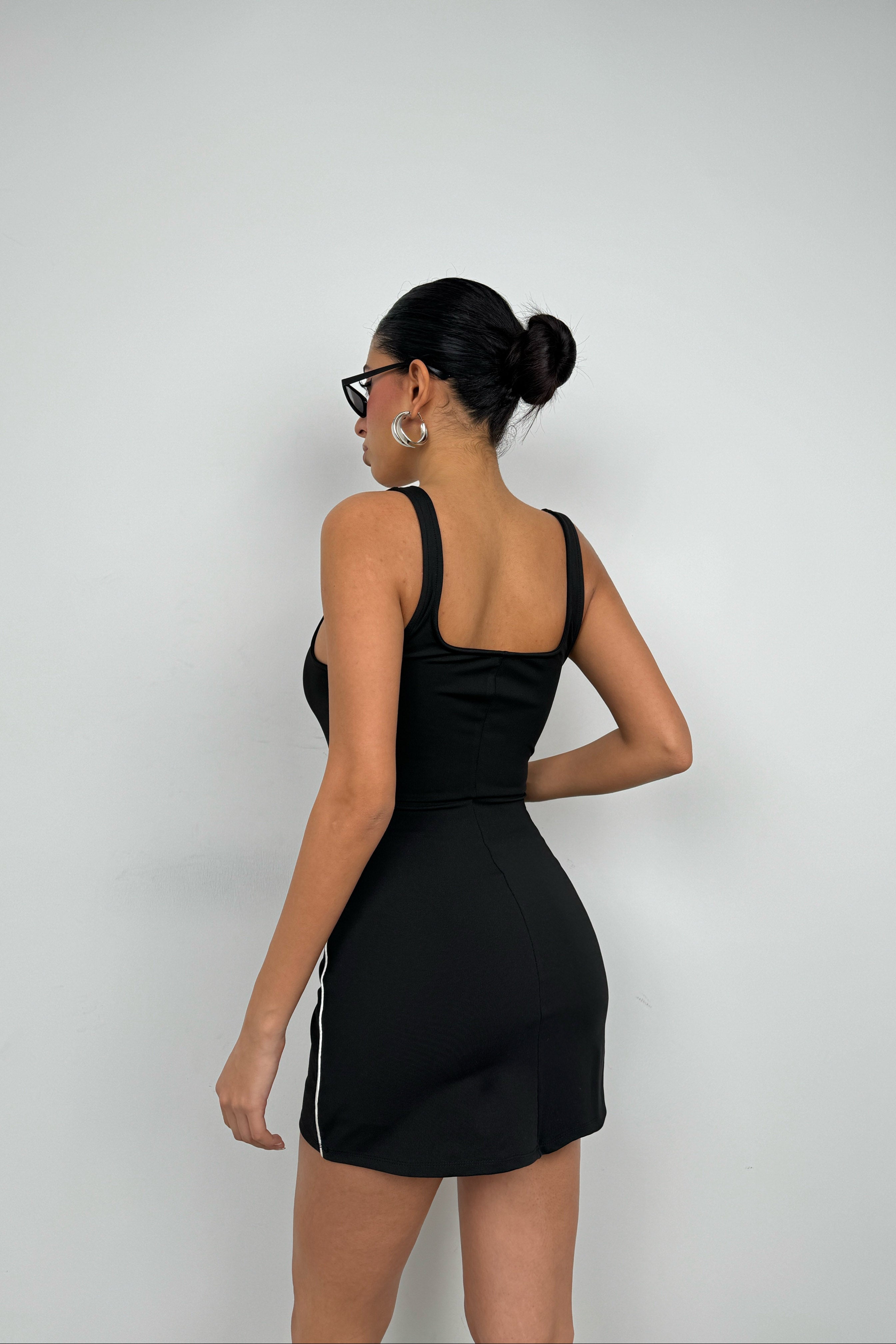 Shorts Lined Black Mini Dress