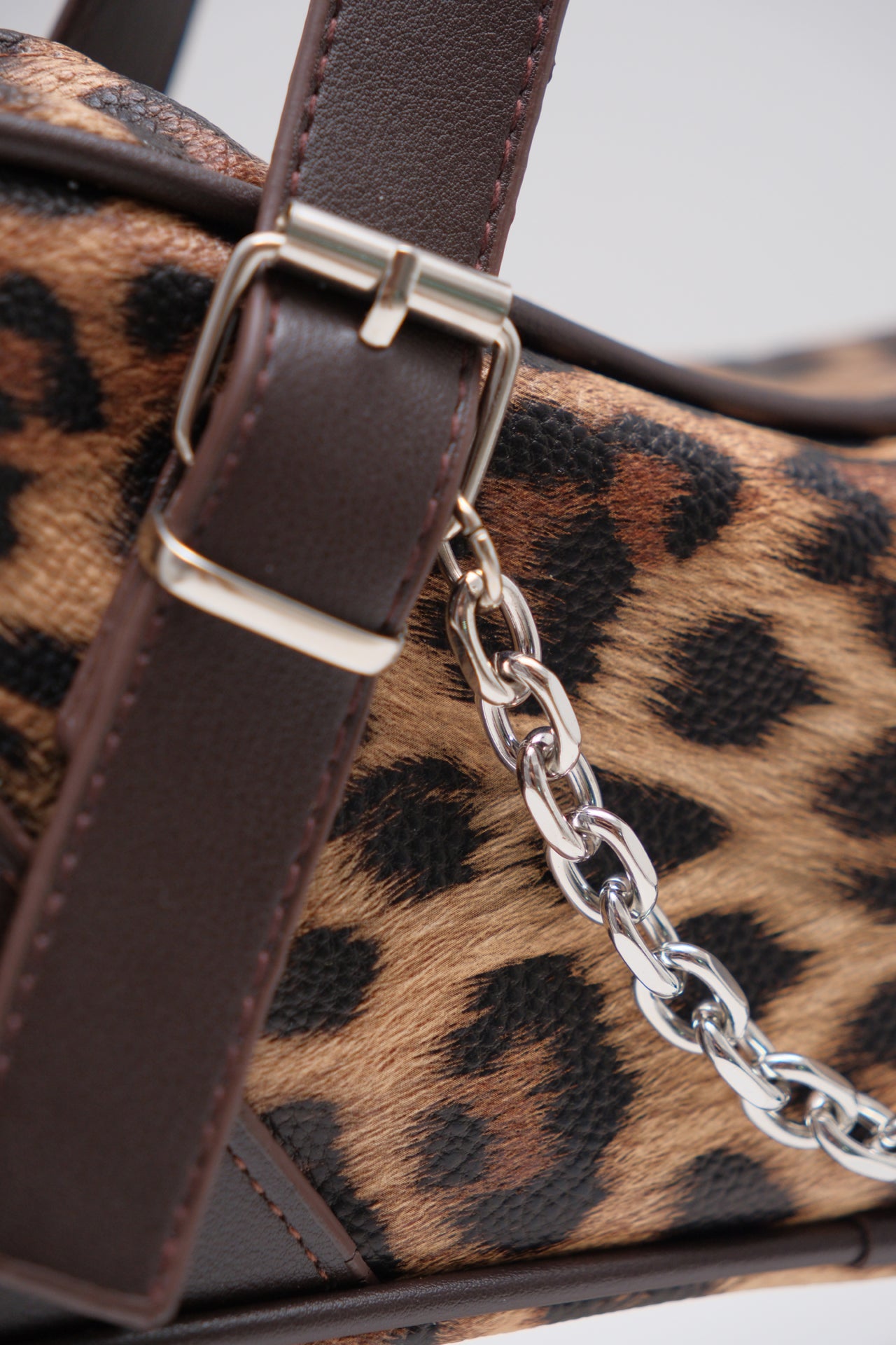 Stdr Chain Detail Handle Leopard Bag