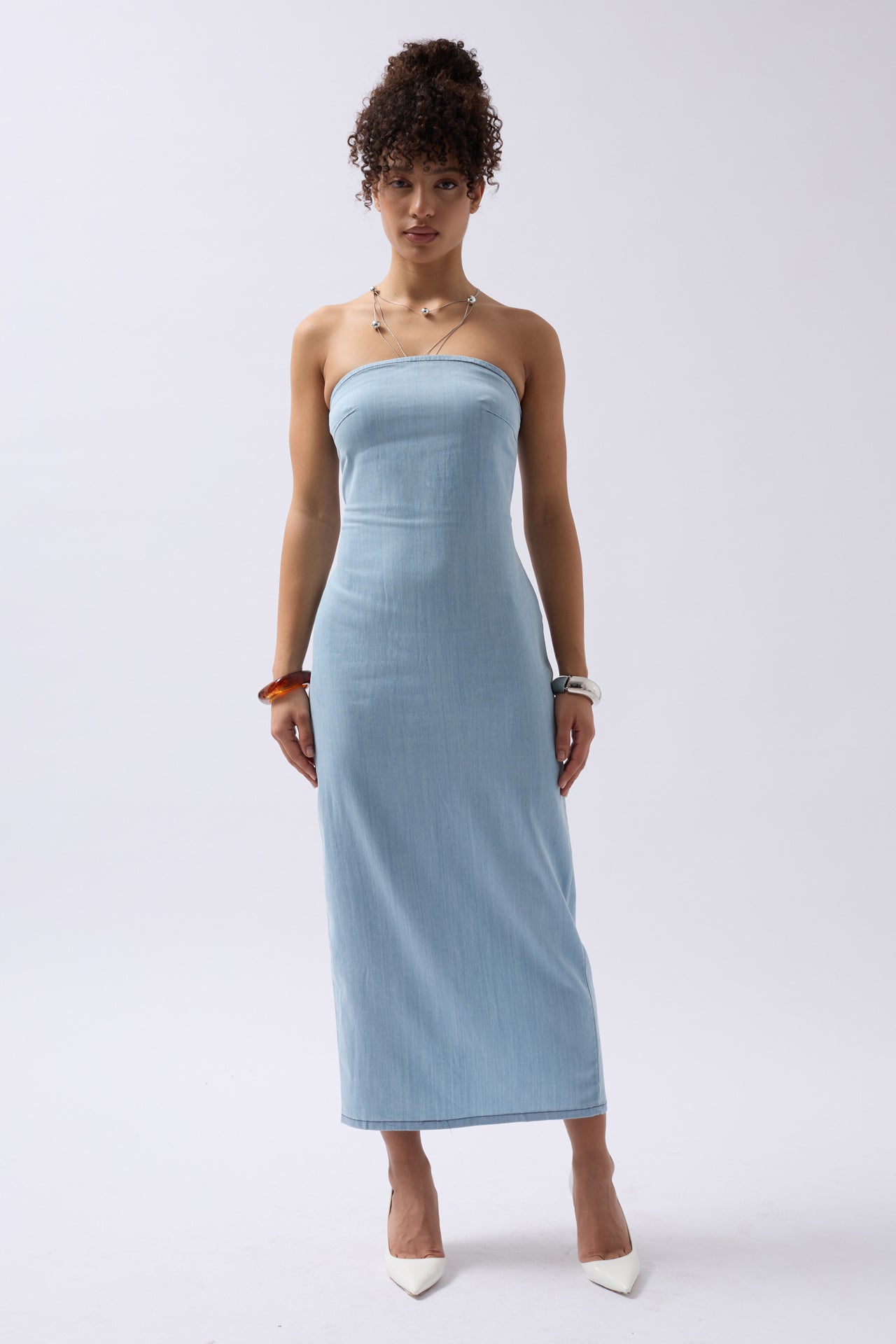 Strapless Denim Maxi Light Blue Dress