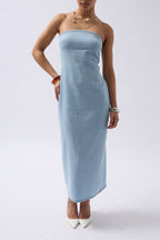 Strapless Denim Maxi Light Blue Dress