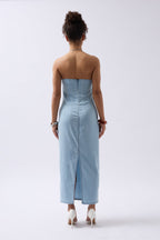 Strapless Denim Maxi Light Blue Dress