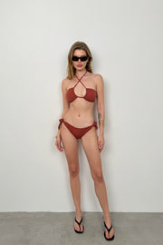 Strapless Neck Tie Brown Bikini Set