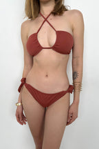 Straplez Neck Tie Brown Bikini Set