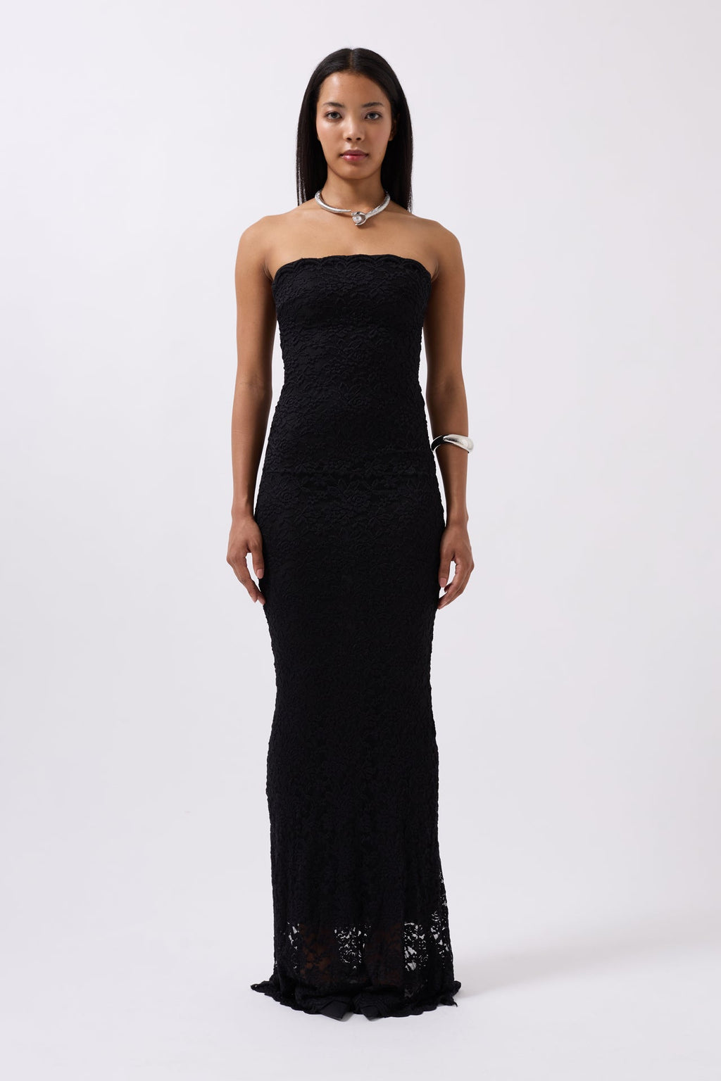 Strapless Lace Maxi Black Dress
