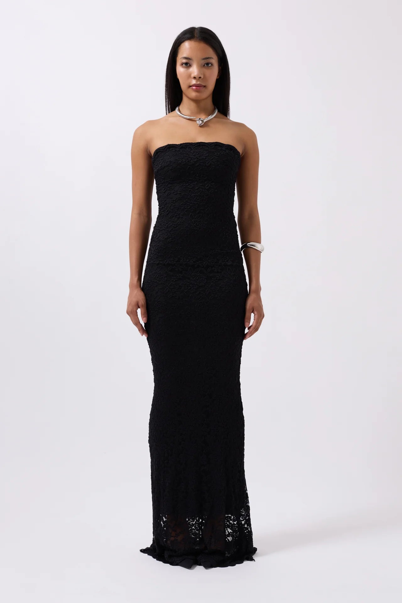 Strapless Lace Maxi Ecru Dress