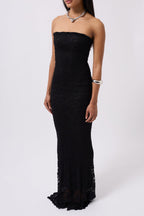 Strapless Lace Maxi Black Dress