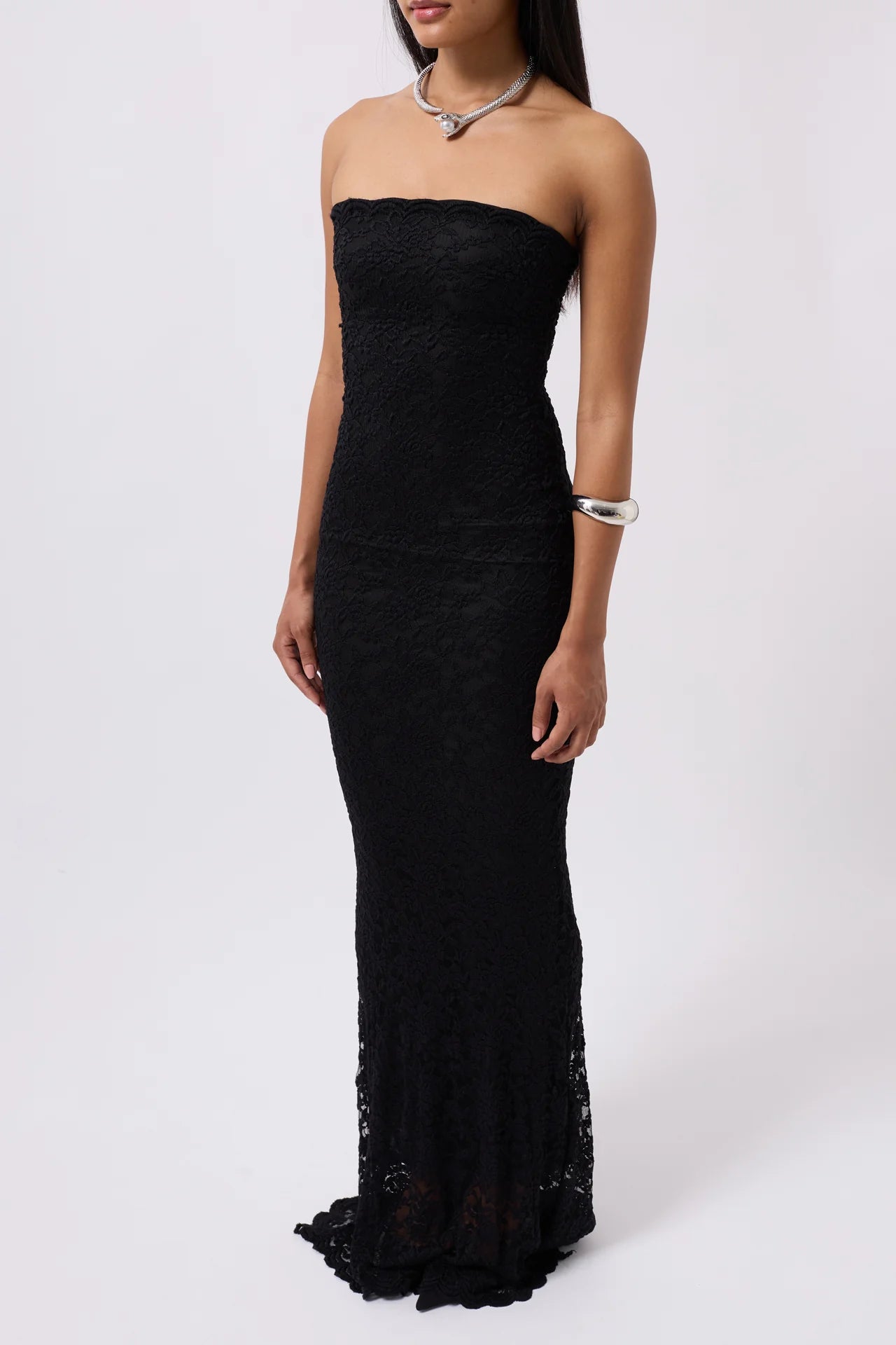 Strapless Lace Maxi Ecru Dress