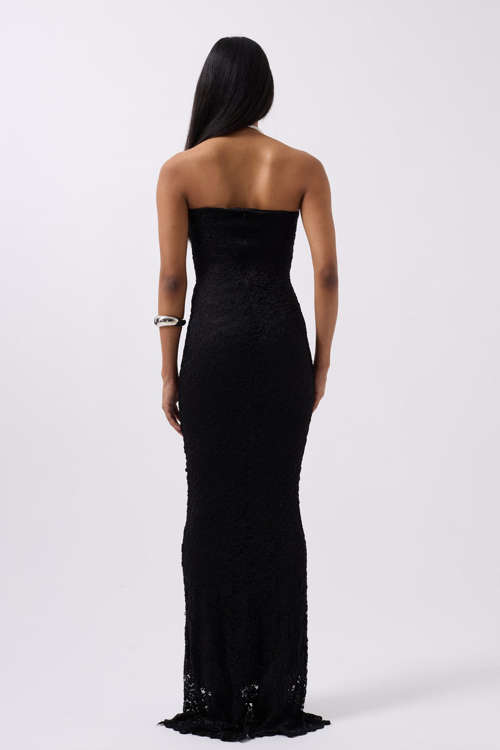Strapless Lace Maxi Black Dress