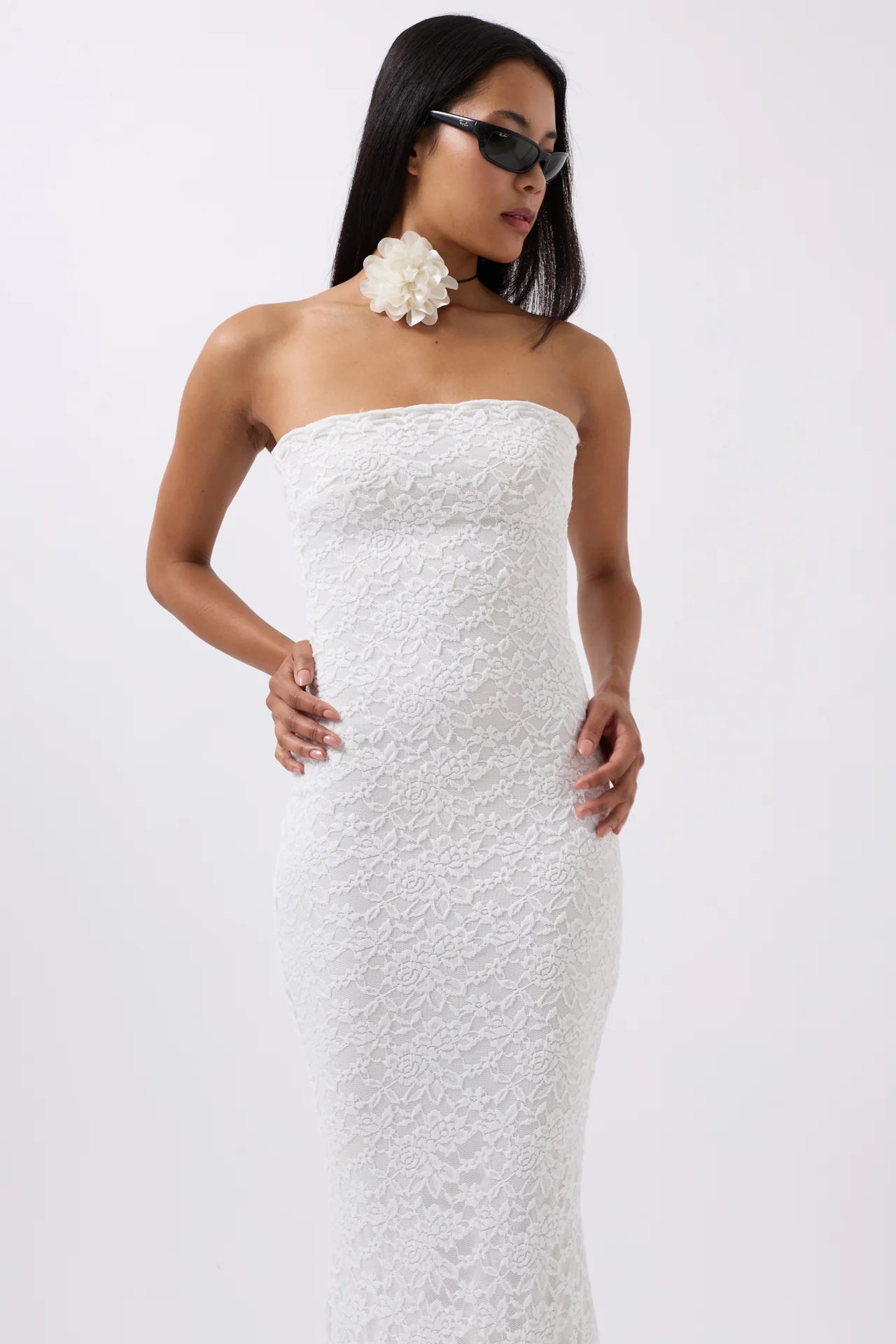 Strapless Lace Maxi Ecru Dress