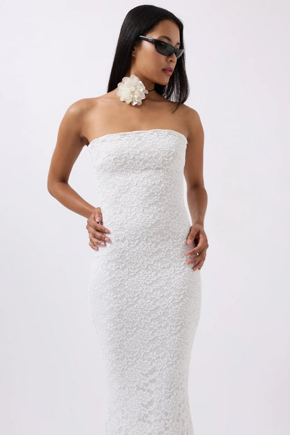 Strapless Lace Maxi Ecru Dress