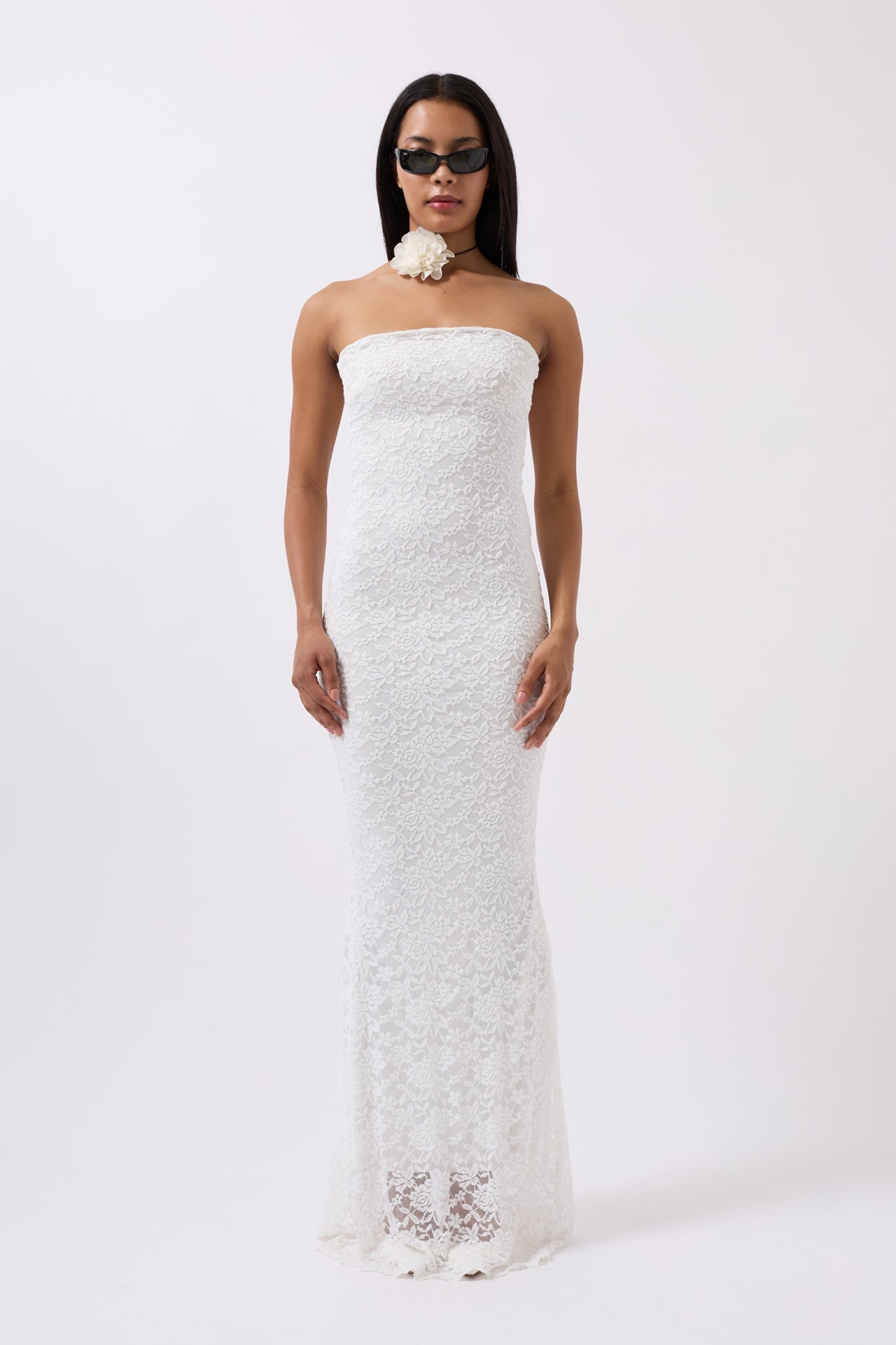 Strapless Lace Maxi Ecru Dress