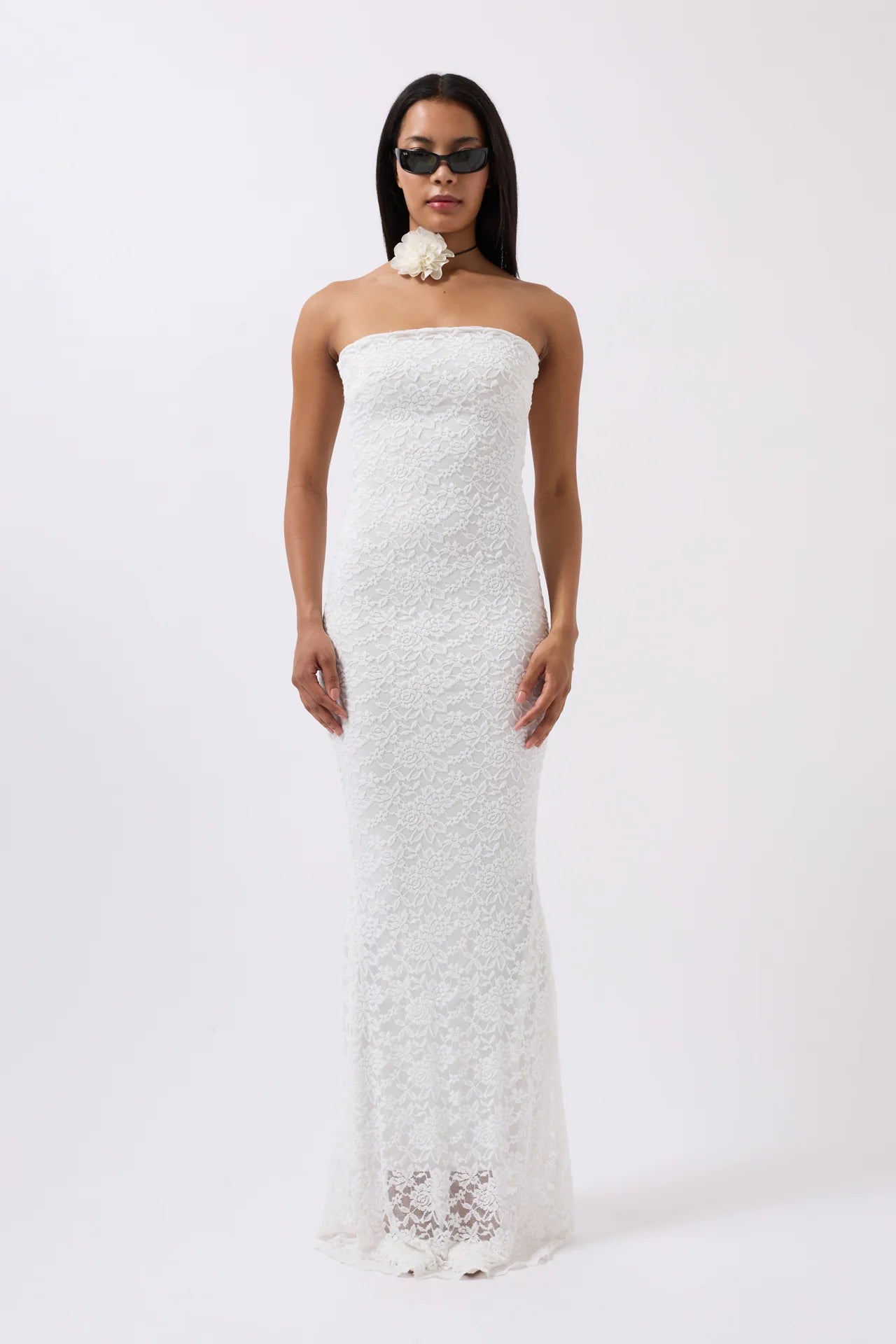 Strapless Lace Maxi Ecru Dress