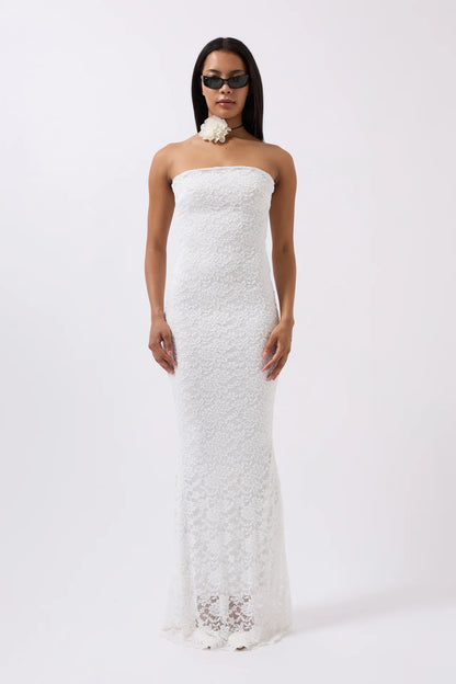 Strapless Lace Maxi Ecru Dress