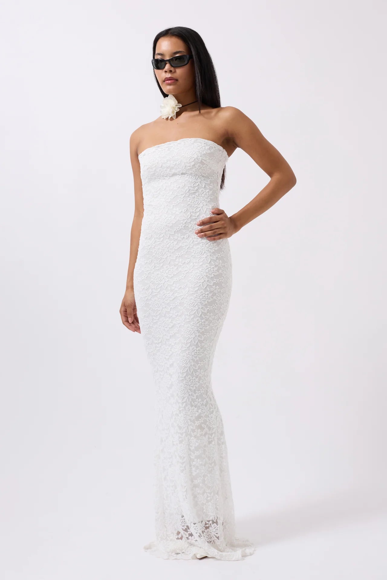 Strapless Lace Maxi Ecru Dress