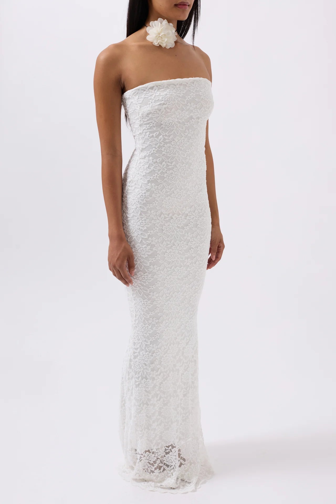 Strapless Lace Maxi Ecru Dress