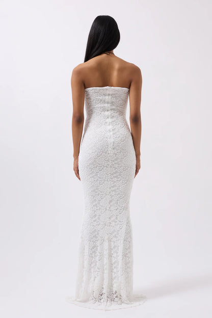 Strapless Lace Maxi Ecru Dress