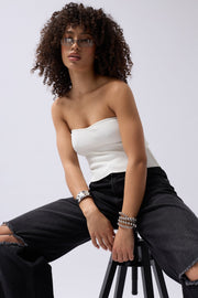 Strapless Textured White Crop
