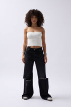 Strapless Textured White Crop