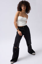 Strapless Textured White Crop