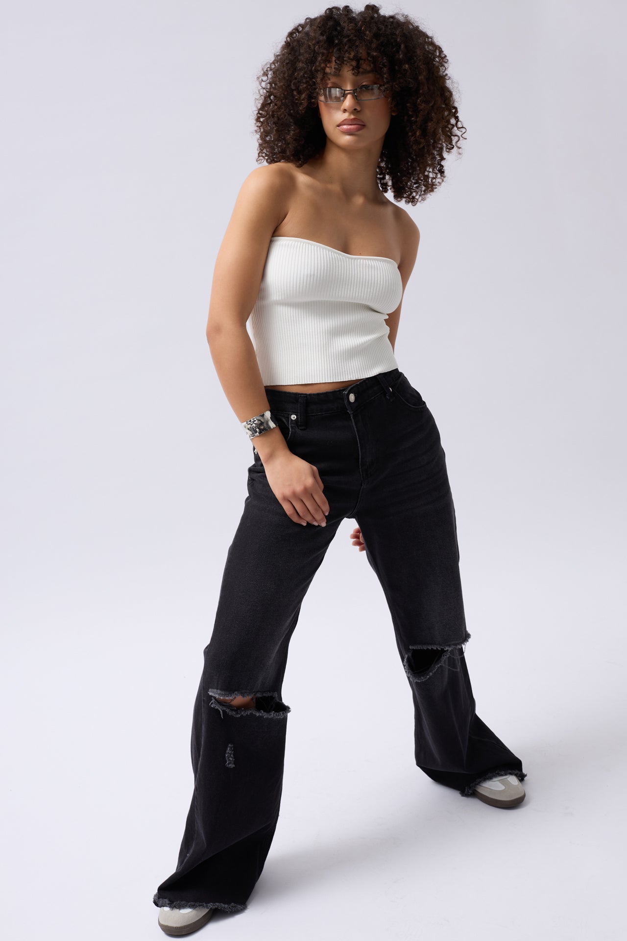 Strapless Textured White Crop