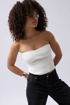 Strapless Textured White Crop