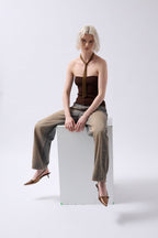 Strapless Textured Brown Crop