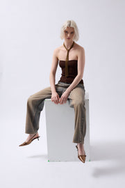 Strapless Textured Brown Crop