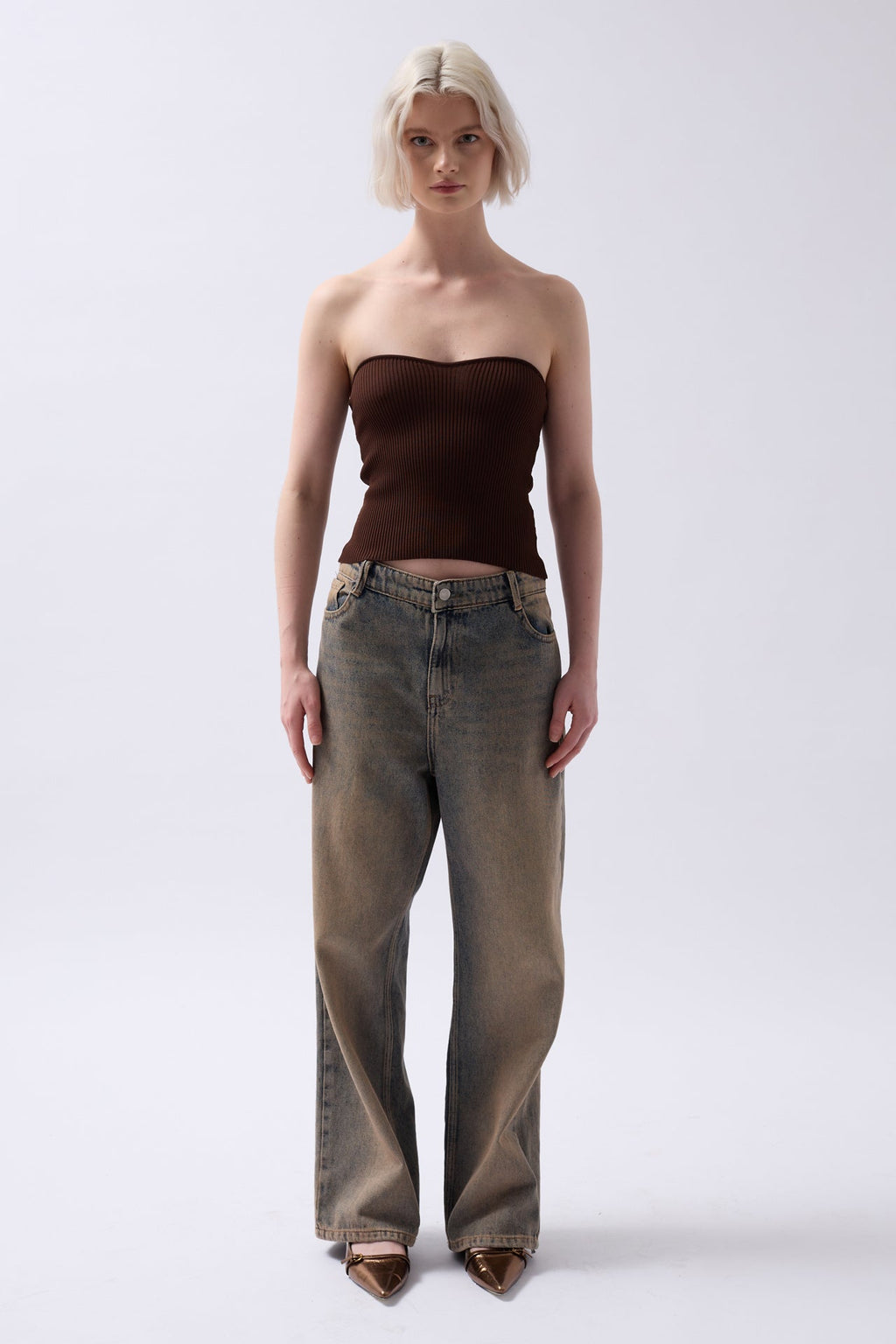Strapless Textured Brown Crop
