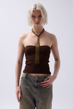 Strapless Textured Brown Crop
