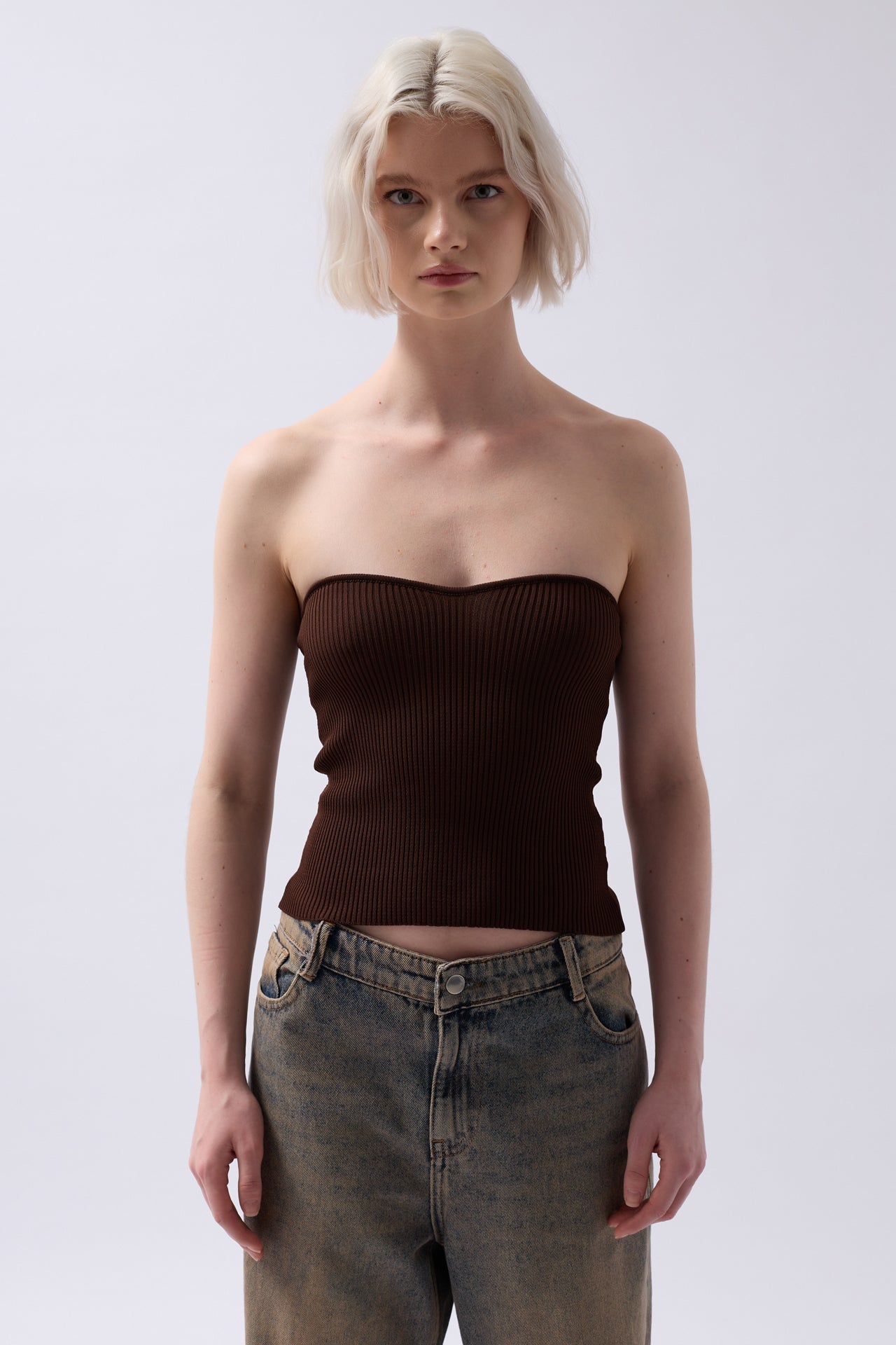 Strapless Textured Brown Crop