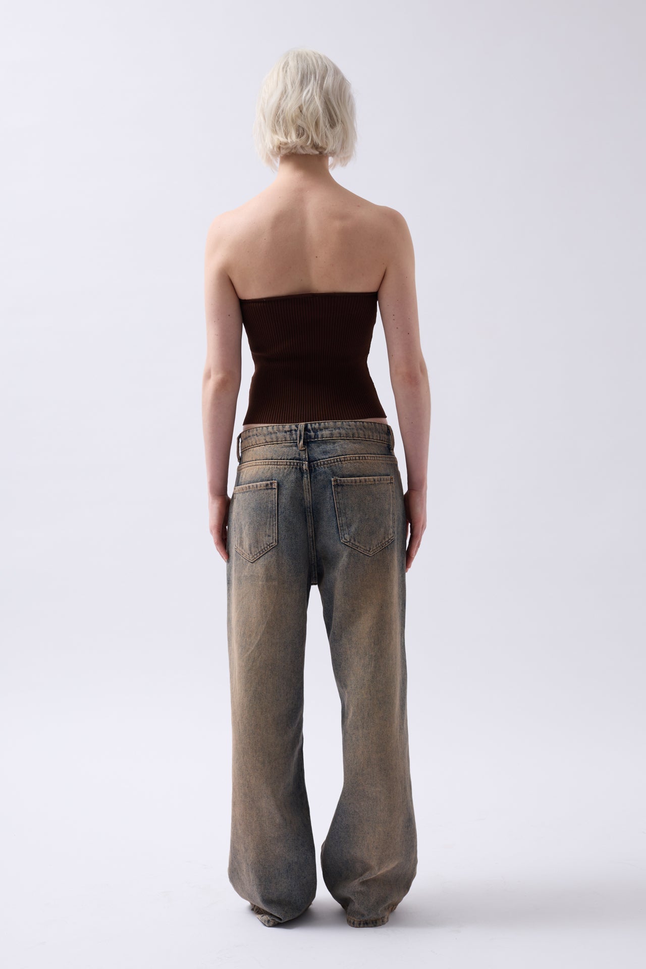 Strapless Textured Brown Crop
