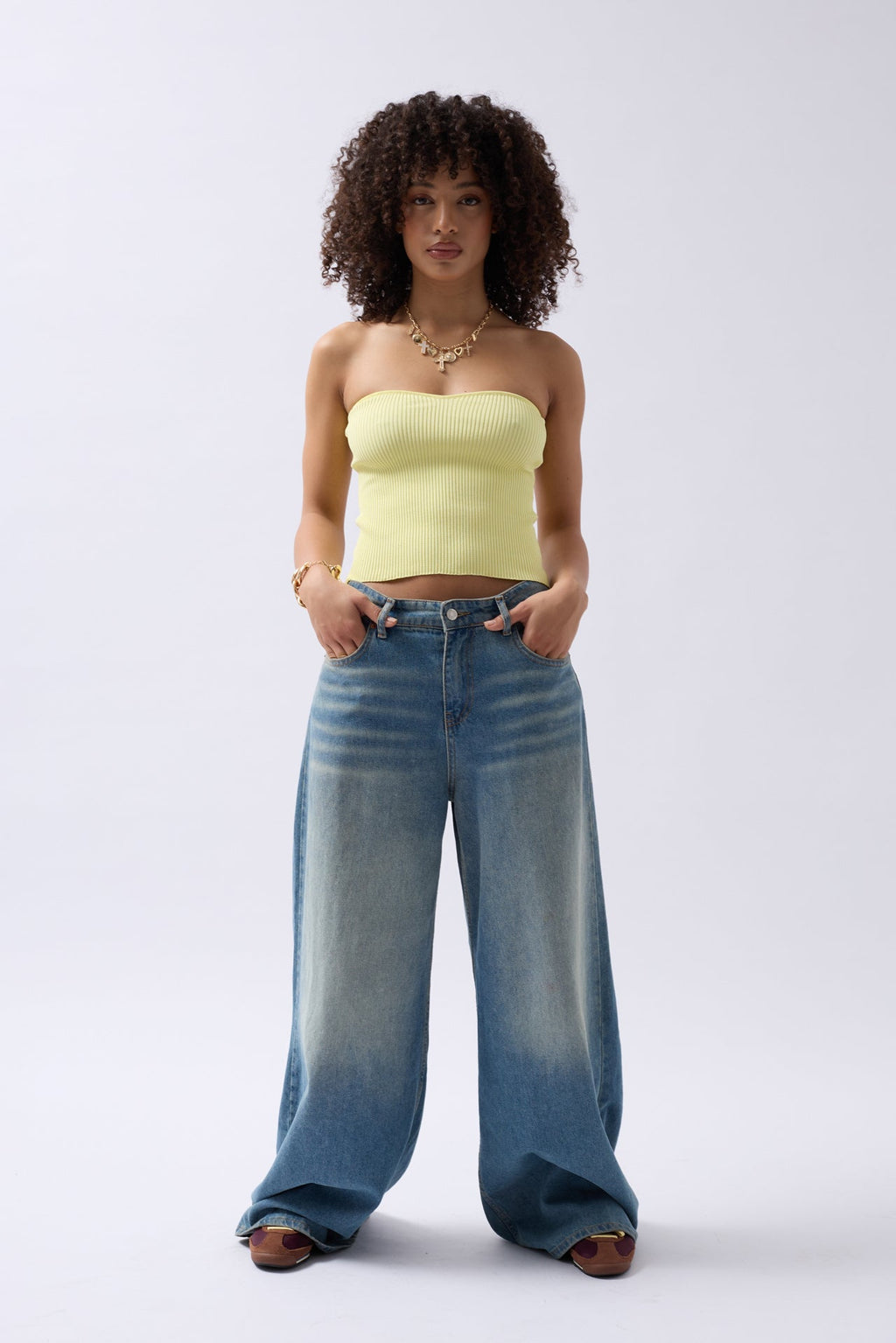 Strapless Textured Yellow Crop