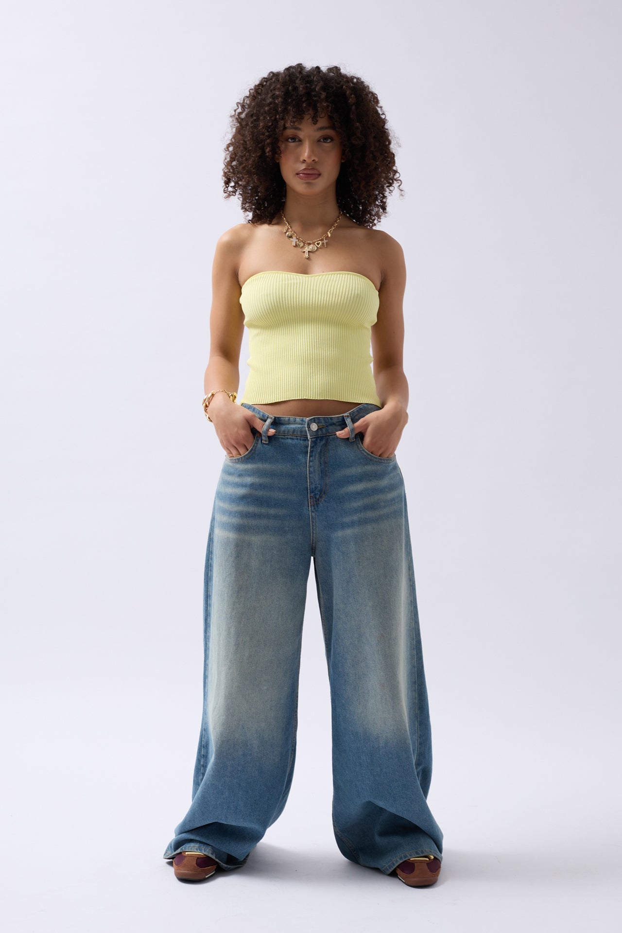 Strapless Textured Yellow Crop