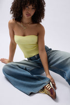 Strapless Textured Yellow Crop