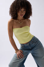 Strapless Textured Yellow Crop