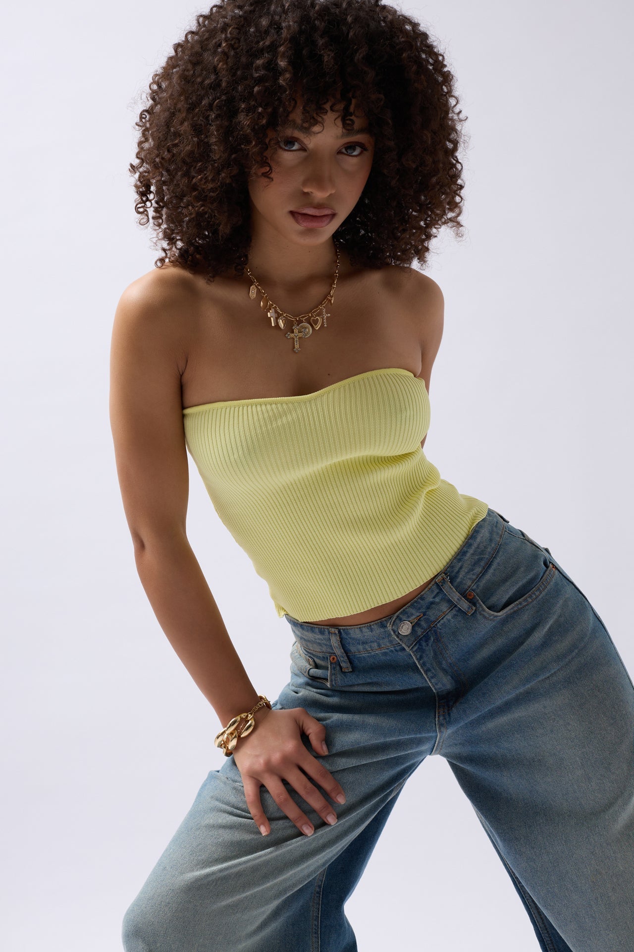 Strapless Textured Yellow Crop