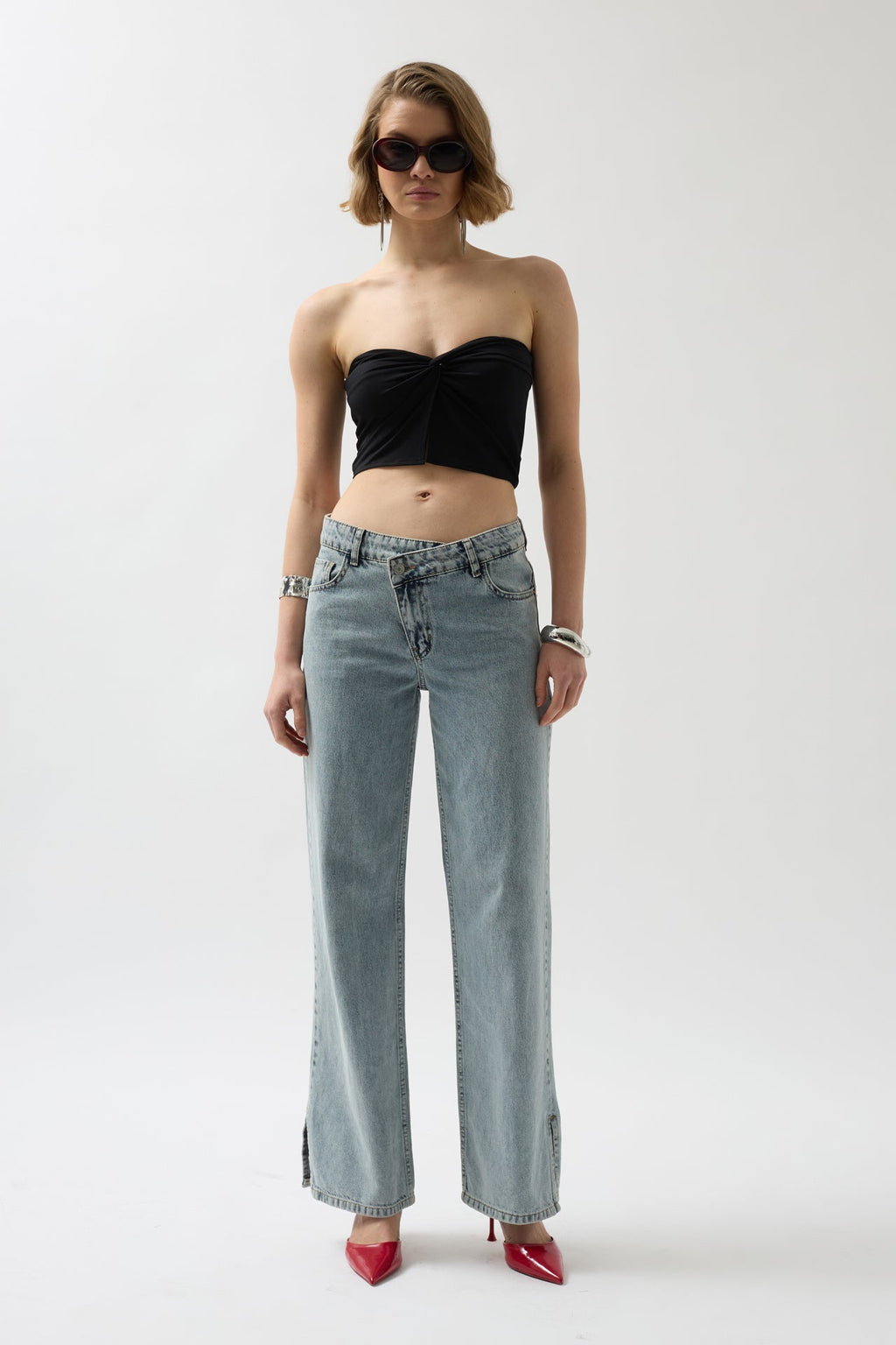 Strapless Knot Detay Black Blouse
