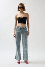Strapless Knot Detay Black Blouse