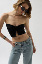 Strapless Knot Detay Black Blouse