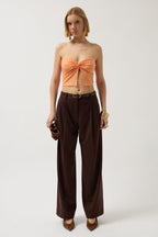 Strapless Knot Detay Somon Blouse