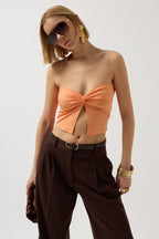 Strapless Knot Detay Somon Blouse
