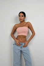 Strapless Ribbed Pink Crop