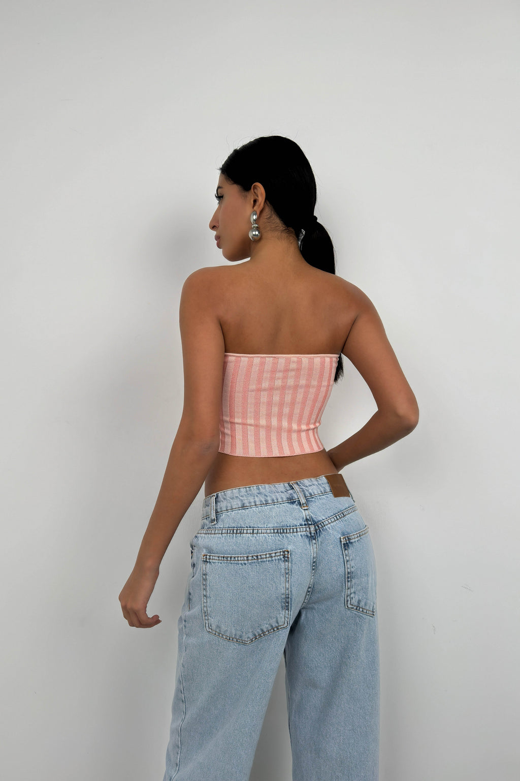 Strapless Ribbed Pink Crop
