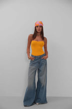 Strapless Mango Knit Blouse