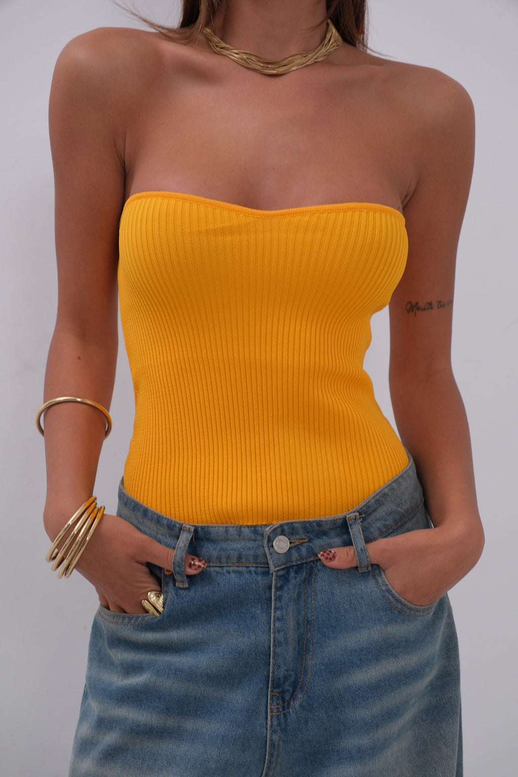 Strapless Mango Knit Blouse