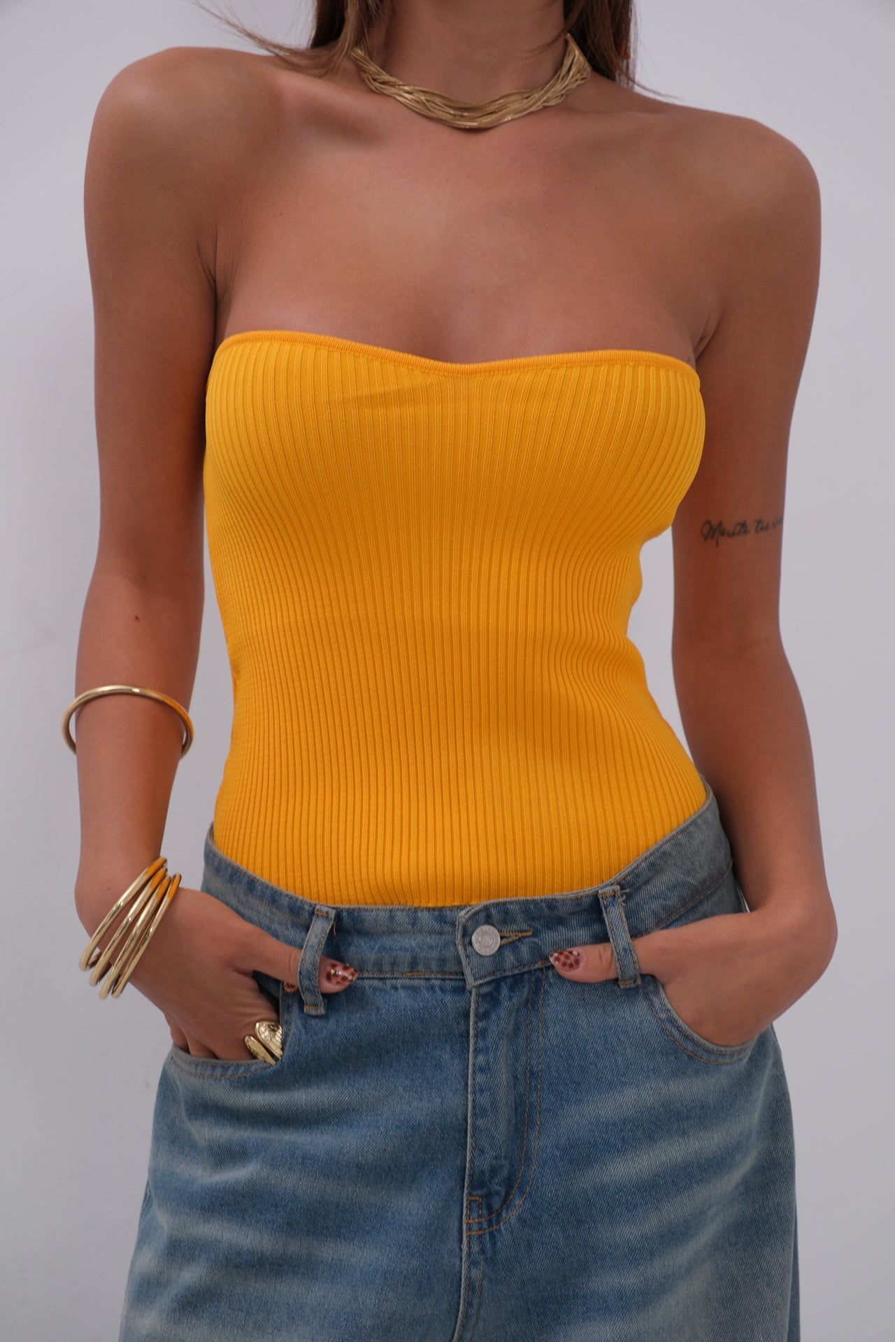 Strapless Mango Knit Blouse